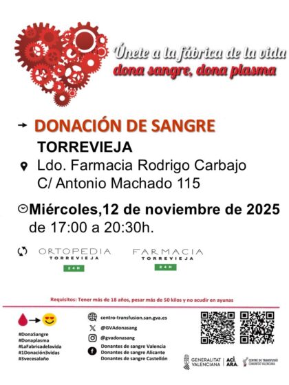 Torrevieja, evento: Donación de sangre, organizada por el Centro de Transfusiones de la Comunidad Valenciana