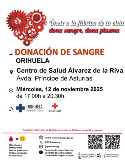 Orihuela, evento: Donación de sangre, organizada por el Centro de Transfusiones de la Comunidad Valenciana