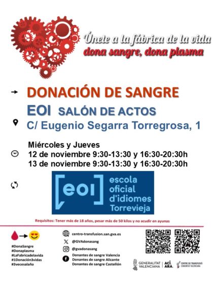 Torrevieja, evento: Donación de sangre, organizada por el Centro de Transfusiones de la Comunidad Valenciana