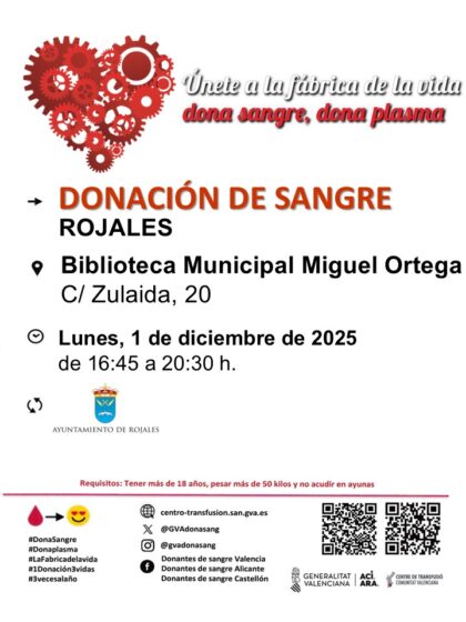 Rojales, evento: Donación de sangre, organizada por el Centro de Transfusiones de la Comunidad Valenciana