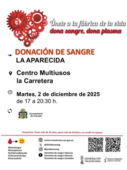 La Aparecida de Orihuela, evento: Donación de sangre, organizada por el Centro de Transfusiones de la Comunidad Valenciana y el Ayuntamiento
