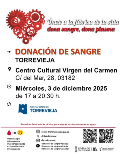 Torrevieja, evento: Donación de sangre, organizada por el Centro de Transfusiones de la Comunidad Valenciana