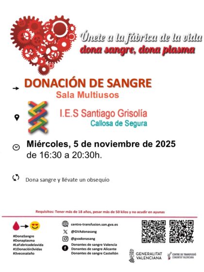 Callosa de Segura, evento: Donación de sangre, organizada por el Centro de Transfusiones de la Comunidad Valenciana
