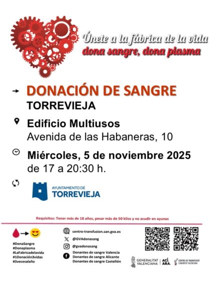 Torrevieja, evento: Donación de sangre, organizada por el Centro de Transfusiones de la Comunidad Valenciana
