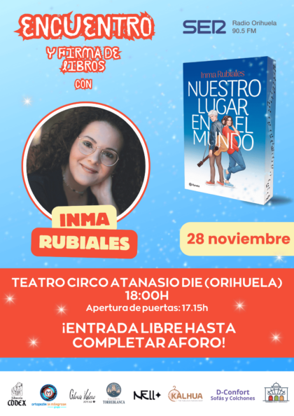 Inma Rubiales protagonizará un encuentro con sus lectores este viernes en el Teatro Circo de Orihuela
