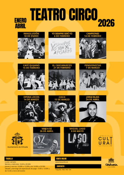 Esta es la programación del primer cuatrimestre de 2026 del Teatro Circo de Orihuela