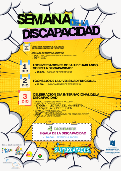 Torrevieja, evento: Charlas de sensibilización para alumnado, dentro de los actos de la Semana Internacional de las Personas con Discapacidad 2025 organizados por la Concejalía de ONG's y asociaciones ALPE, APANEE, AMFA, ASIMEPP, AFA y ADIEM