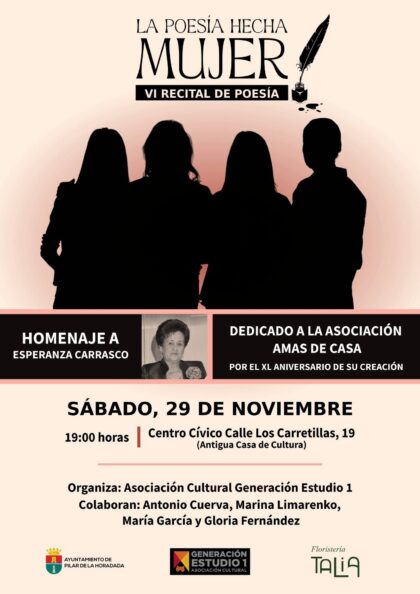 Pilar de la Horadada, evento cultural: VI Recital de Poesía 'La poesía hecha mujer' en homenaje a Esperanza Carrasco, organizado por la asociación cultural 'Generación Estudio 1' y el Ayuntamiento