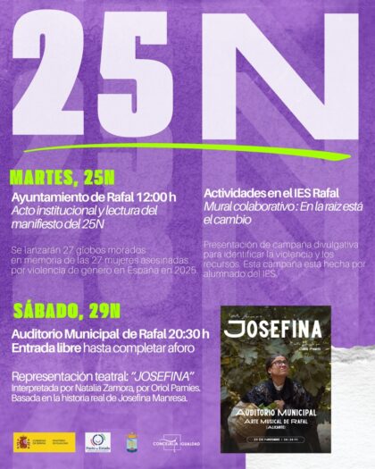 Rafal, evento: Acto institucional y lectura del manifiesto por la asociación de mujeres de Rafal, dentro de los actos del 25N organizados por la Concejalía de Igualdad