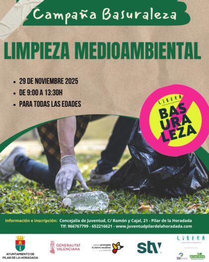 Pinar de Campoverde de Pilar de la Horadada, evento: Actividad gratuita 'Limpieza medioambiental de monte. Campaña 'basuraleza' ', organizada por la Concejalía de Juventud con la colaboración del 'Paisaje Protegido de Sierra Escalona' de la Comunitat Valenciana