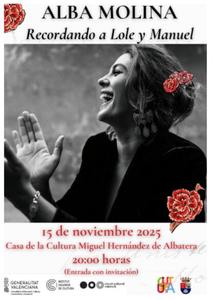 Albatera, evento cultural: Concierto tributo de la cantante Alba Molina a sus padres, Lole y Manuel, dentro de los actos del ciclo 'Albatereando con la música'
