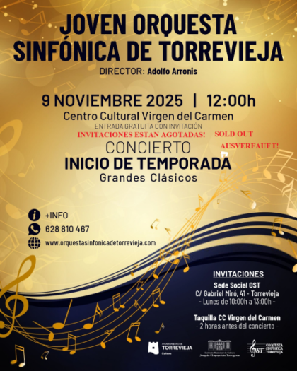 Torrevieja, evento cultural: Concierto de inicio de temporada con 'Grandes clásicos' por la Joven Orquesta Sinfónica de Torrevieja (JOST), dentro de la programación cultural para el tercer cuatrimestre organizada por la Concejalía de Cultura