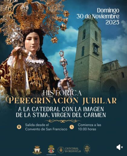 Cox, evento: Peregrinación jubilar de la patrona de Cox, la Virgen del Carmen, hasta la Catedral de Orihuela para obtener el año jubilar, organizada por la Mayordomía de la Virgen del Carmen