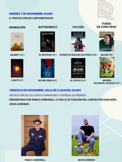 Rafal, evento cultural: Segundo pase de proyección de cortometrajes a concurso, dentro del XIV Festival Nacional de Cortometrajes y Audiovisual 'Rafal en Corto' organizado por la Concejalía de Cultura y la asociación 'Rafal en corto'