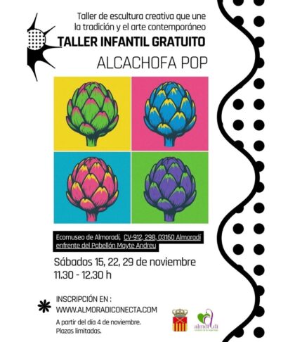 Almoradí, evento: Inscripción al taller infantil gratuito de escultura creativa 'Alcachofa pop', impartido por la escultora Jennifer Rotter, organizado por el Ayuntamiento