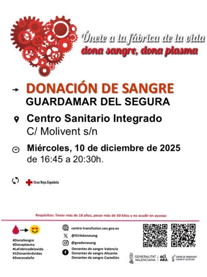 Guardamar del Segura, evento: Donación de sangre, organizada por el Centro de Transfusiones de la Comunidad Valenciana