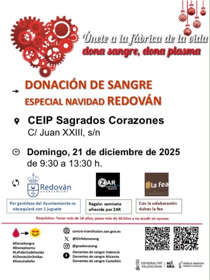  Redován, evento: Donación de sangre especial de Navidad, organizada por el Centro de Transfusiones de la Comunidad Valenciana