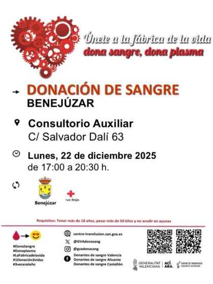 Benejúzar, evento: Donación de sangre, organizada por el Centro de Transfusiones de la Comunidad Valenciana
