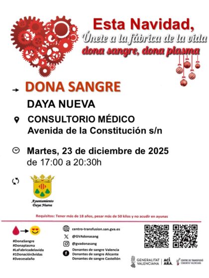 Daya Nueva, evento: Donación de sangre, organizada por el Centro de Transfusiones de la Comunidad Valenciana