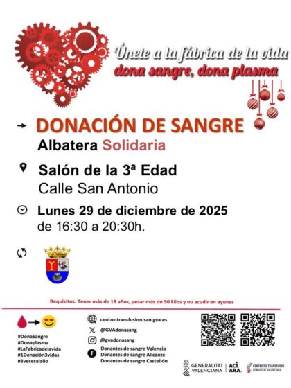 Albatera, evento: Donación de sangre solidaria, organizada por el Centro de Transfusiones de la Comunidad Valenciana