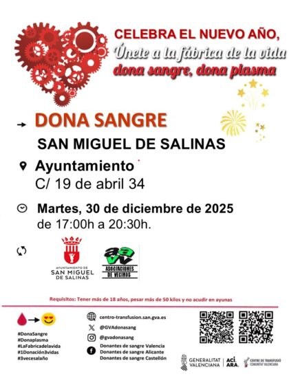 San Miguel de Salinas, evento: Donación de sangre, organizada por el Centro de Transfusiones de la Comunidad Valenciana