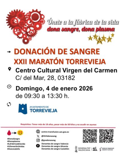 Torrevieja, evento: XXII Maratón de donación de sangre, organizada por el Centro de Transfusiones de la Comunidad Valenciana