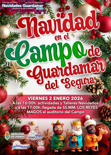 Campo de Guardamar del Segura, evento: Llegada de Sus Majestades los Reyes Magos, dentro del programa de actividades de las navidades 2025-2026 organizado por el Ayuntamiento