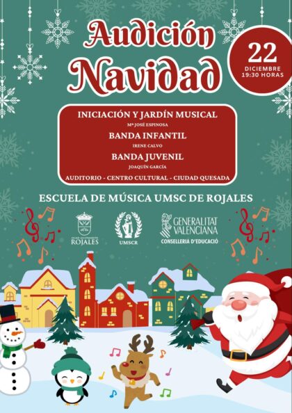 Ciudad Quesada de Rojales, evento cultural: Audición de Navidad por el grupo de iniciación y jardín musical y las bandas de infantil y juvenil de la escuela de música de Santa Cecilia, organizada por el Ayuntamiento