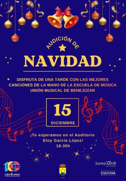Benejúzar, evento cultural: Audiciones de la escuela de la Unión Musical de Benejúzar, dentro de la programación de actividades de Navidad y Reyes organizada por el Ayuntamiento