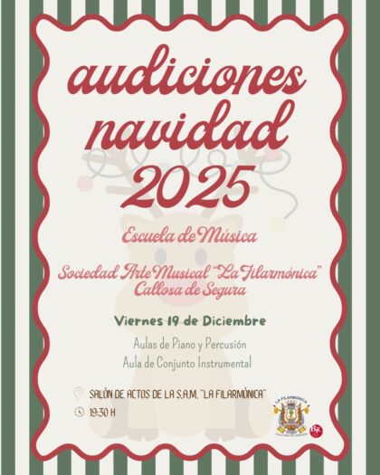 Callosa de Segura, evento cultural: Audiciones de los alumnos de piano, percusión y conjunto instrumental de la escuela de música de la Sociedad Arte Musical 'La Filarmónica', organizado por la propia Sociedad de Arte Musical 'La Filarmónica'