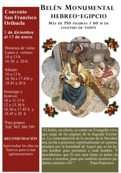 Orihuela, evento: Visitas al Belén Monumental Hebreo-Egipcio, realizado por los padres Franciscanos, organizadas por la OFS y Mayordomía de Nuestro Padre Jesús
