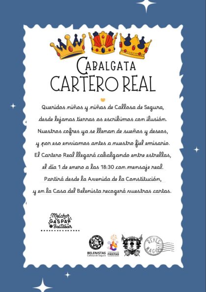 Callosa de Segura, evento: Cabalgata del cartero real con entrega de cartas de los niños para los Reyes Magos, organizada por la Concejalía de Fiestas y la asociación de belenistas