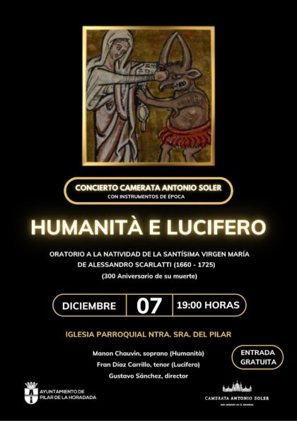 Pilar de la Horadada, evento cultural: Concierto 'Humanità e Lucifero', del 'Oratorio a la Natividad de la Santísima Virgen María', de Scarlatti, por la Camerata 'Antonio Soler', dentro del programa de actos de Navidad 2025-2026 organizados por el Ayuntamiento