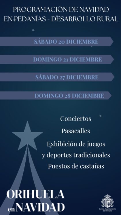 Desarrollo Rural programa 40 actividades navideñas en todas las pedanías de Orihuela