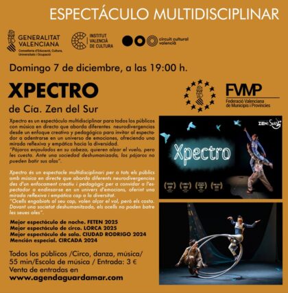 Guardamar del Segura, evento cultural: Espectáculo multidisciplinar de circo, danza y música 'Xpectro', por la compañía 'Zen del sur', dentro de la agenda municipal de diciembre del Ayuntamiento