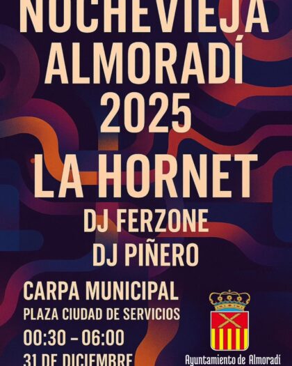 Almoradí, evento: Fiesta de Nochevieja, con los dj Piñero y Ferzone y el grupo 'La hornet', dentro de la programación de Navidad organizada por la Concejalía de Cultura