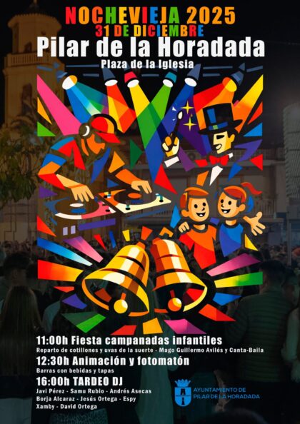 Pilar de la Horadada, evento: 'Tardevieja' con dj's locales, dentro del programa de actos de Navidad 2025-2026 organizados por el Ayuntamiento
