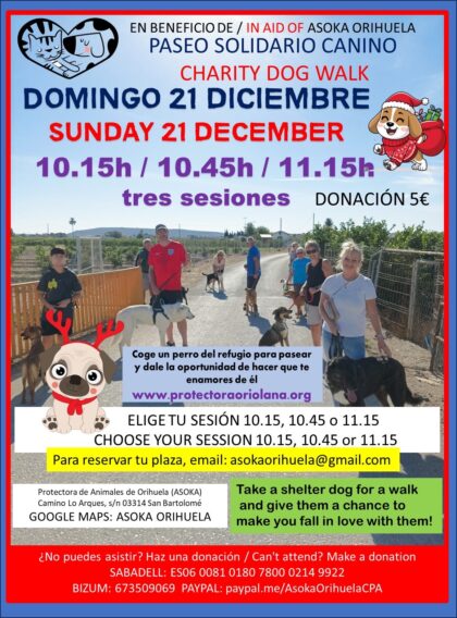 San Bartolomé de Orihuela, evento: Paseos solidarios caninos en una edición especial navideña, organizados por la protectora de animales 'Asoka Orihuela'