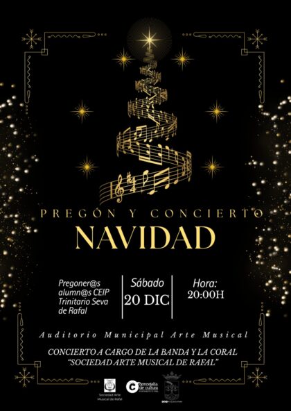 Rafal, evento cultural: Pregón por el CEIP Trinitario Seva y concierto de Navidad por la Sociedad 'Arte Musical', organizado por el Ayuntamiento