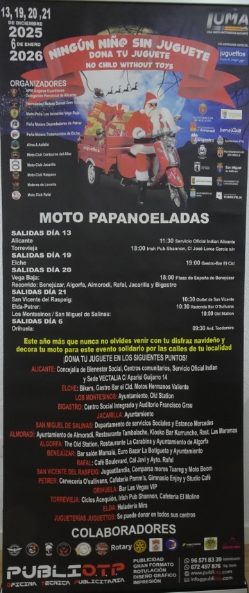 La Moto Papanoelada Solidaria ‘Ningún niño sin juguete’ saldrá de Benejúzar el sábado 20 de diciembre 