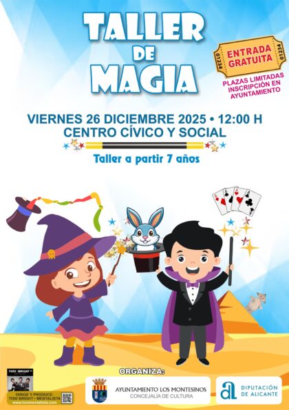 Los Montesinos, evento: Taller de magia dirigido a niños de entre 7 y 12 años, dentro de las actividades de la programación navideña del Ayuntamiento