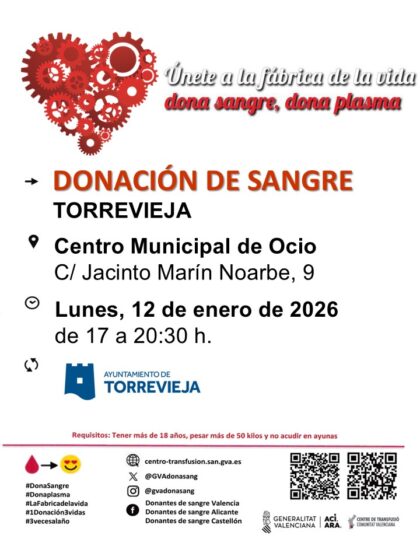 Torrevieja, evento: Donación de sangre, organizada por el Centro de Transfusiones de la Comunidad Valenciana