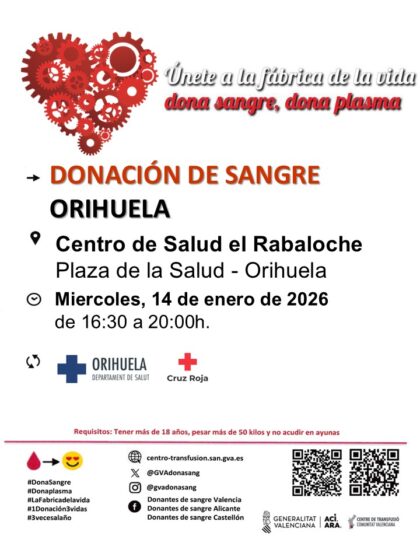 Orihuela, evento: Donación de sangre, organizada por el Centro de Transfusiones de la Comunidad Valenciana