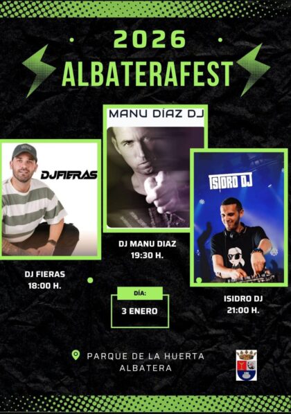 Albatera, evento: Actuación del dj Manu Díaz en el festival 'Albatera fest' 2026, dentro de los actos de la programación navideña de la Concejalía de Fiestas