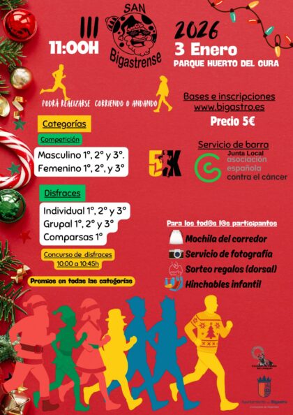 Bigastro, evento: III 'San Bigastrense', actividad socio-deportiva de 5k corriendo o andando por el casco urbano, dentro de los actos de la programación de Navidad del Ayuntamiento
