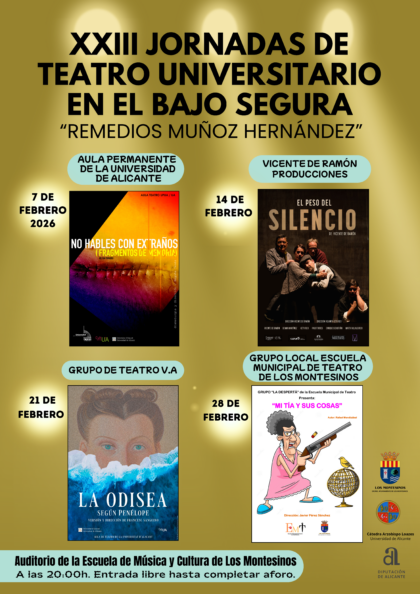 Los Montesinos acoge las XXIII Jornadas de Teatro Universitario en el Bajo Segura 'Remedios Muñoz Hernández' del 7 al 28 de febrero