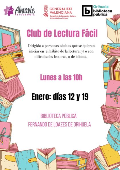 Orihuela, evento: Club de lectura fácil para adultos en el inicio del hábito de la lectura, dentro de los actos de la Biblioteca Pública y Archivo Histórico ‘Fernando de Loazes’