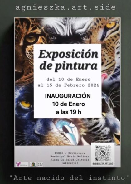 Orihuela, evento: Exposición de pintura 'Arte nacido del instinto', de la artista polaca Agnieszka Puszka, organizada por la Biblioteca Municipal 'María Moliner' y la Concejalía de Cultura