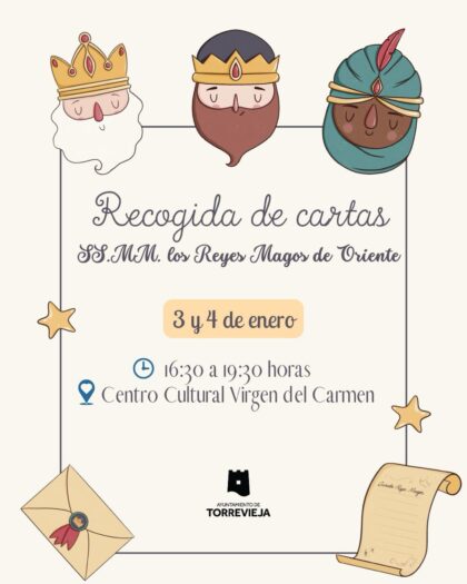Torrevieja, evento: CAMBIO de UBICACIÓN Recogida de cartas de Reyes Magos, dentro de los actos de la programación navideña de la Concejalía de Fiestas