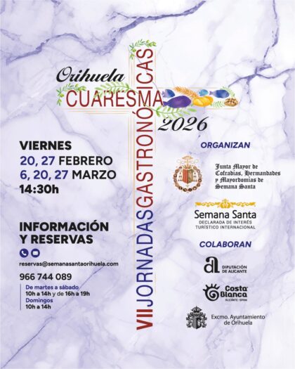 Orihuela, evento: Reservas para las VII Jornadas Gastronómicas de Cuaresma, organizadas por la Junta Mayor de Cofradías, Hermandades y Mayordomías de Semana Santa
